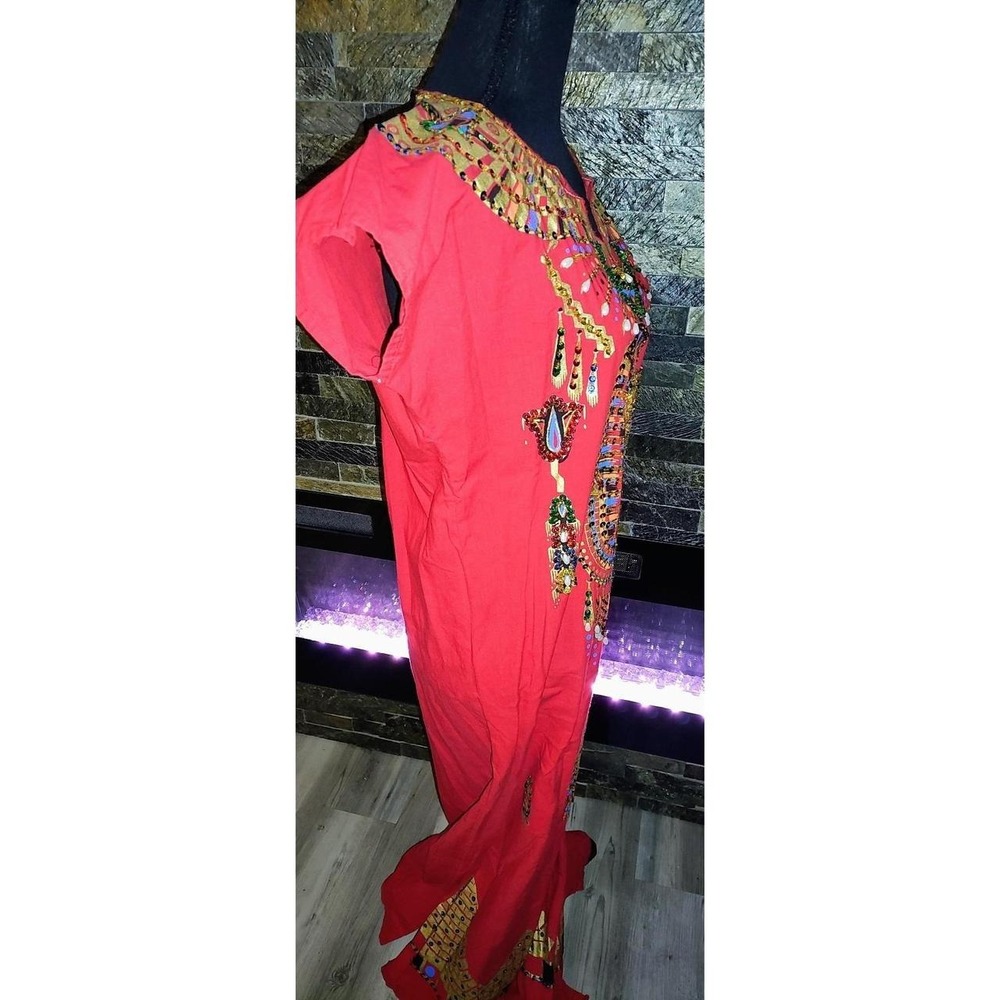 Red Long Egyptian Long Caftan Dress size S/M - Picture 6 of 6